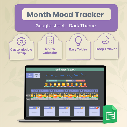 Digital MONTH Mood & Sleep TRACKER- Dark theme