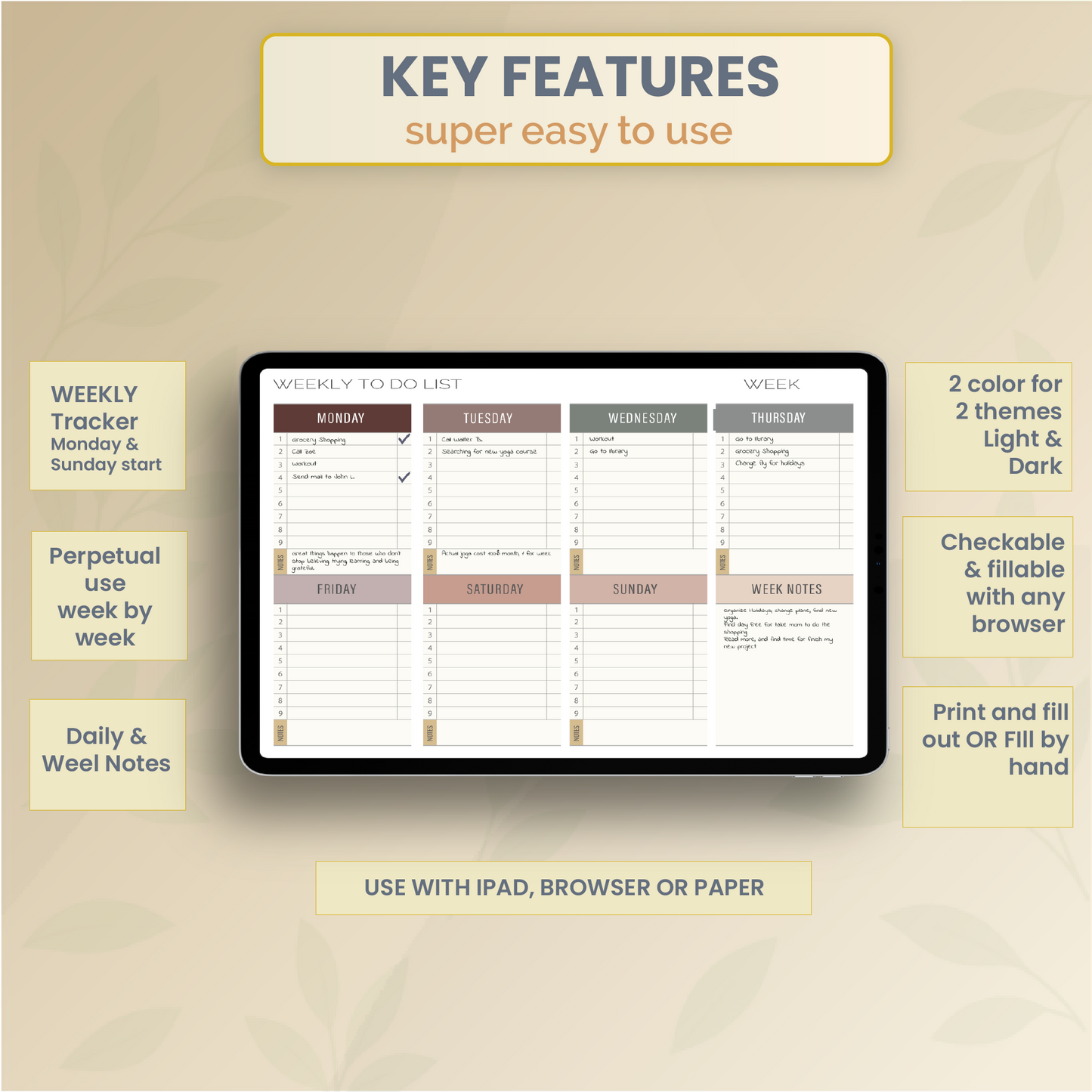 Weekly TODO List – Editable & Printable - Key Features