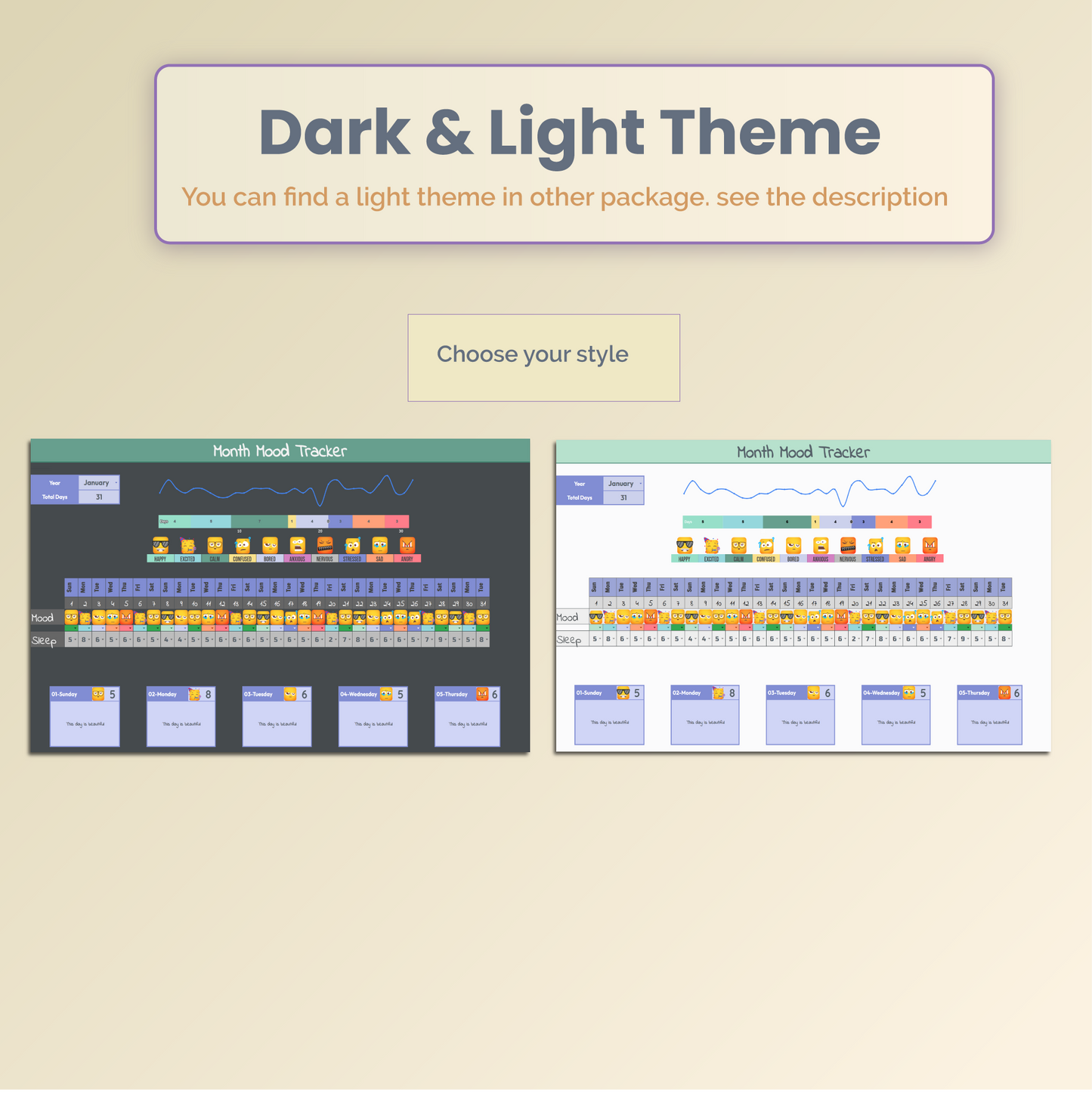 Digital MONTH Mood & Sleep TRACKER - Theme