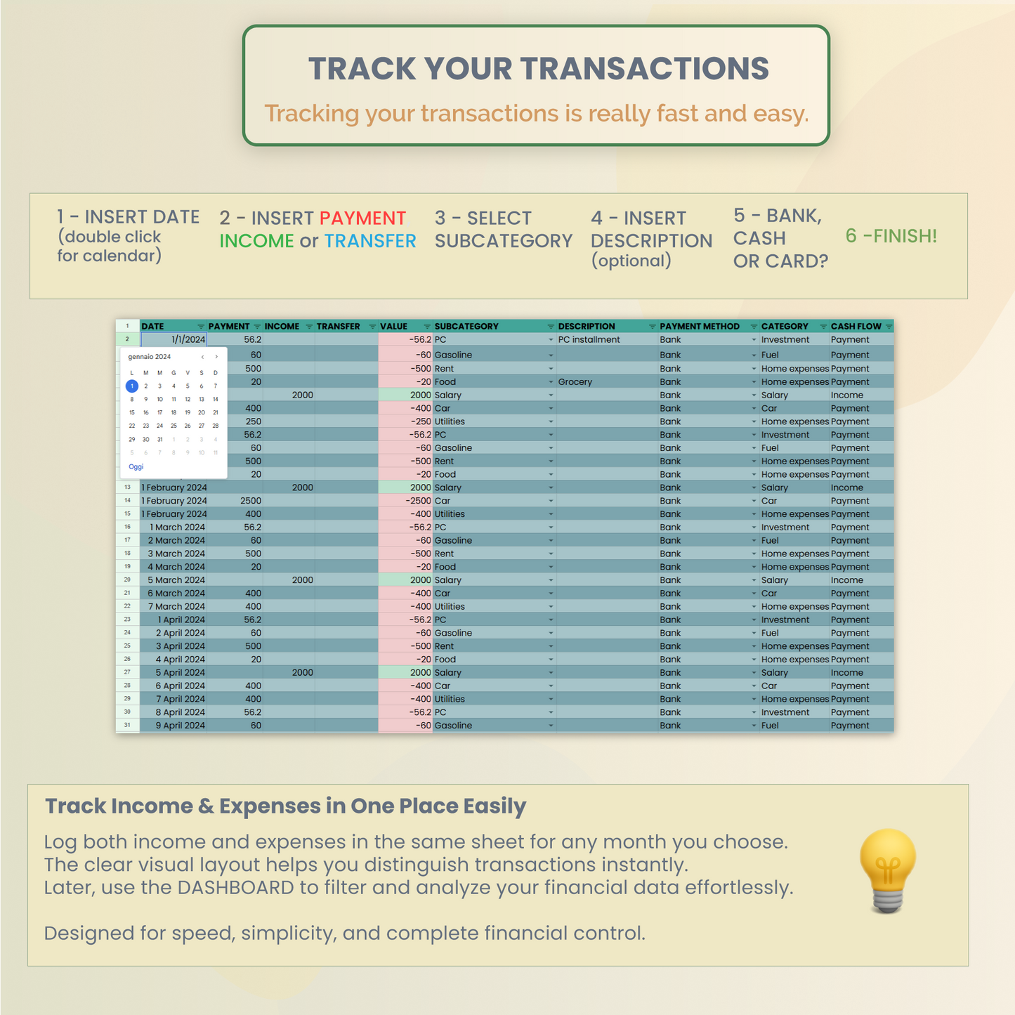 Google Sheets expense and budget manager tracking