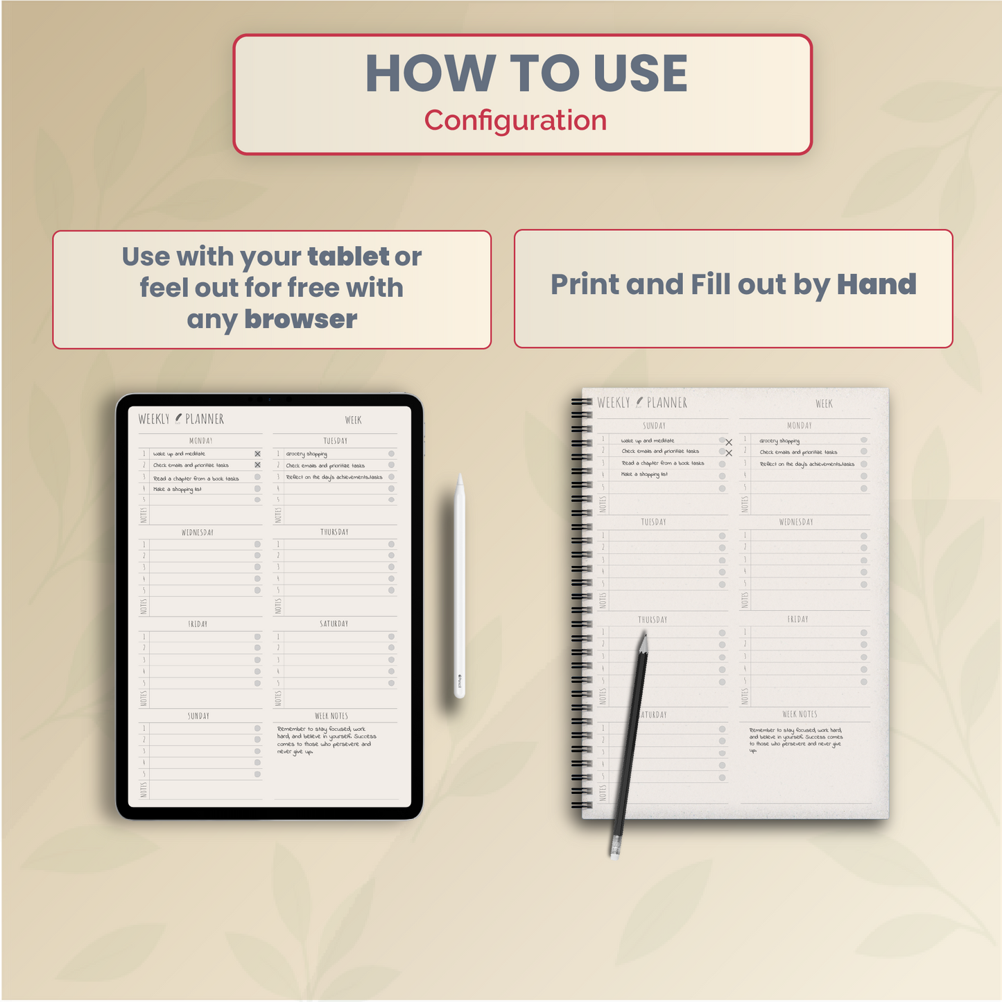 Editable Weekly To-Do List for iPad, Tablet, Browser, or Paper