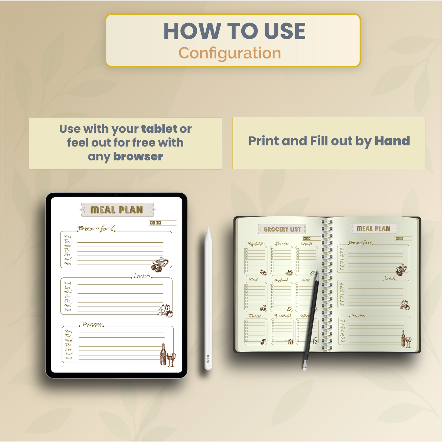FREE Meal Planner Printable Fillable| Daily Food Journal, Grocery List, Food Diary, Meal Tracker