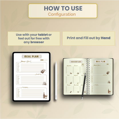 FREE Meal Planner Printable Fillable| Daily Food Journal, Grocery List, Food Diary, Meal Tracker